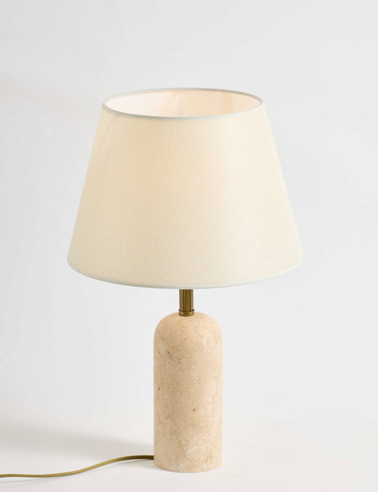 Opviq Lámpara de Mesa de Travertino con Pantalla de Tela Crema y Beige